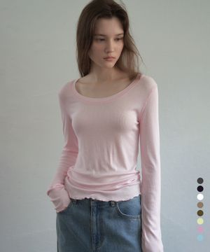 Contrast Stitch Soft U-neck Long Sleeve T-Shirt_CTT393(8color)