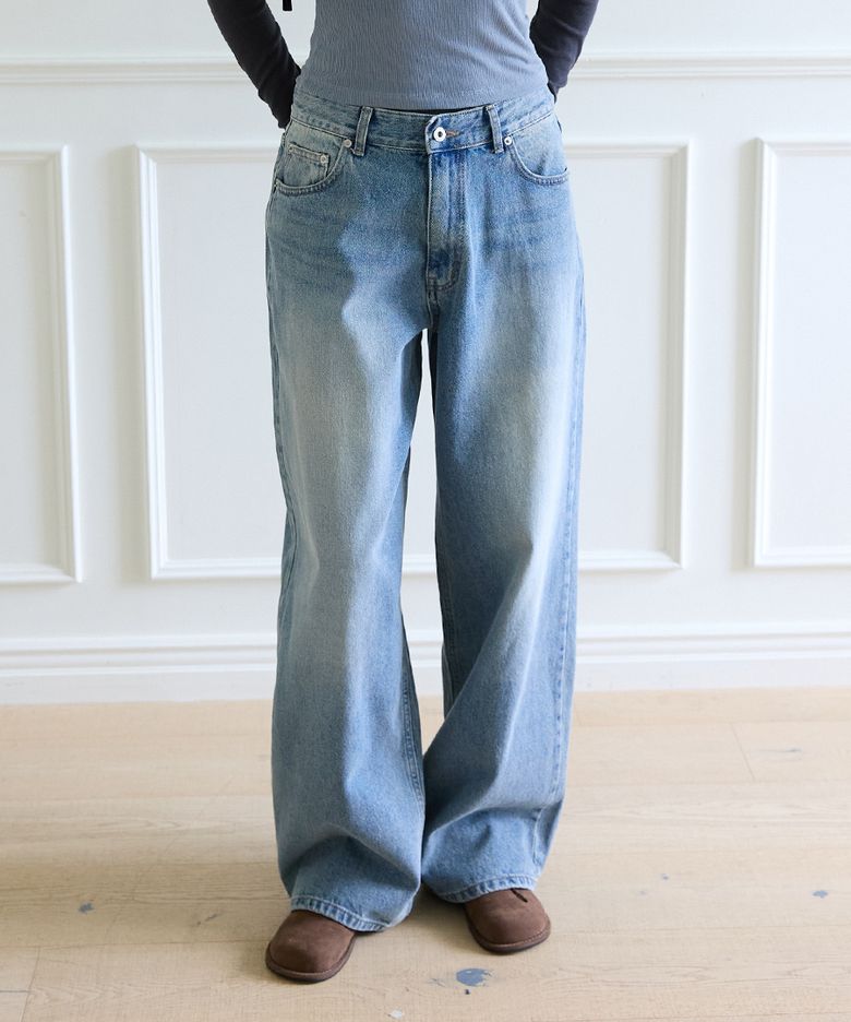 Real wide denim pants - Light Blue