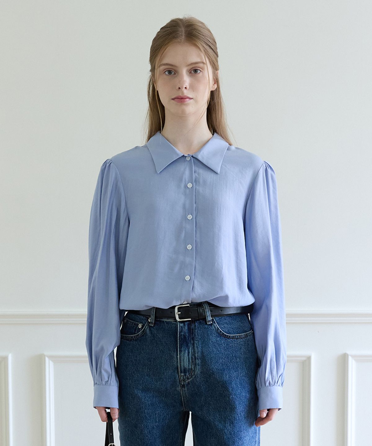 에드워드벌룬(EDWARD BALLOON) Shirring Blouse - Sky Blue