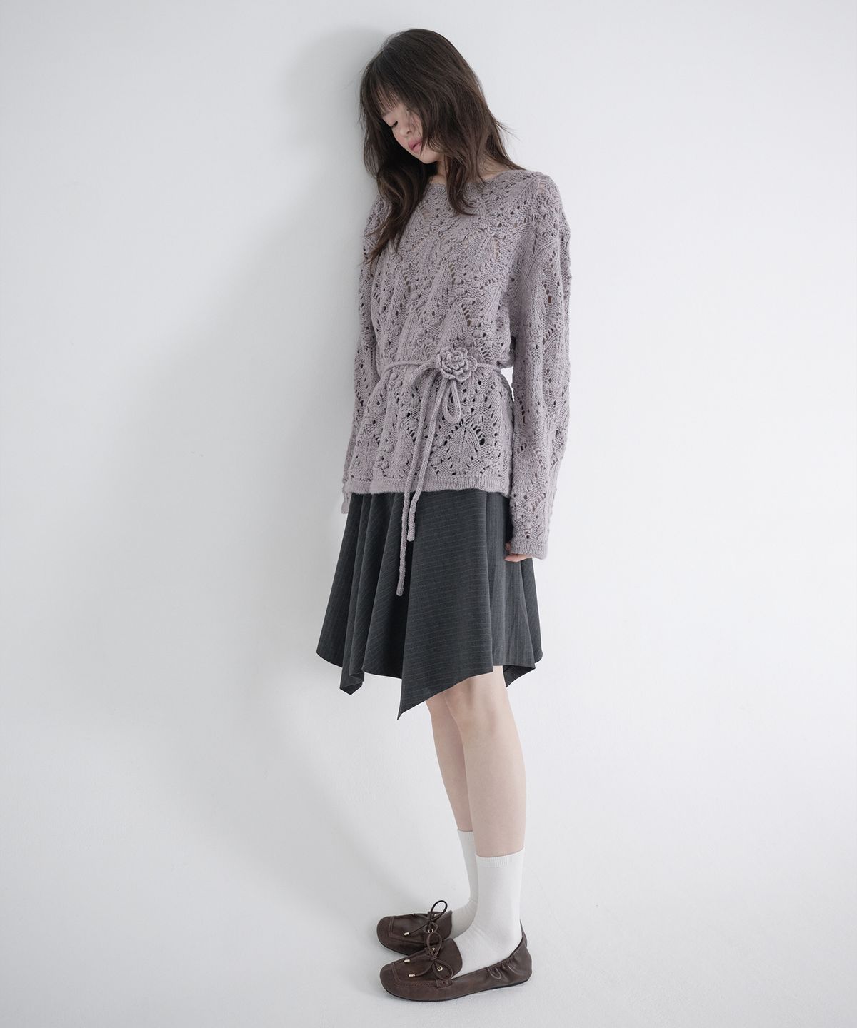 마가린핑거스(MARGARIN FINGERS) CORSAGE POINTELLE PULLOVER (PURPLE)