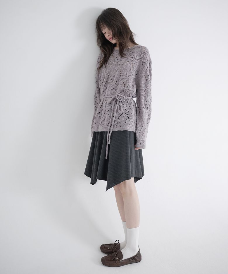 CORSAGE POINTELLE PULLOVER (PURPLE)