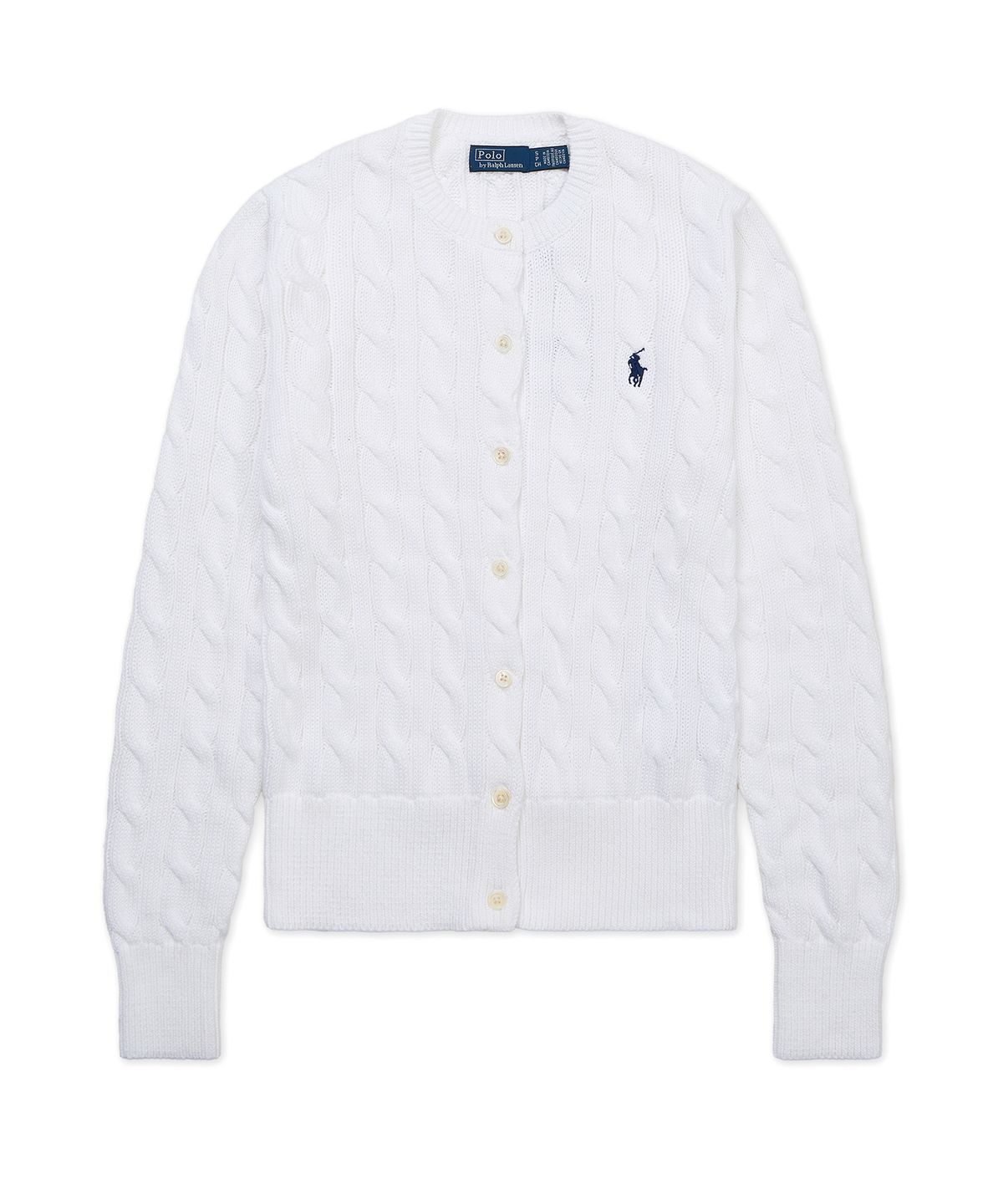 폴로 랄프 로렌(POLO RALPH LAUREN) 케이블 니트 코튼 크루넥 카디건-화이트