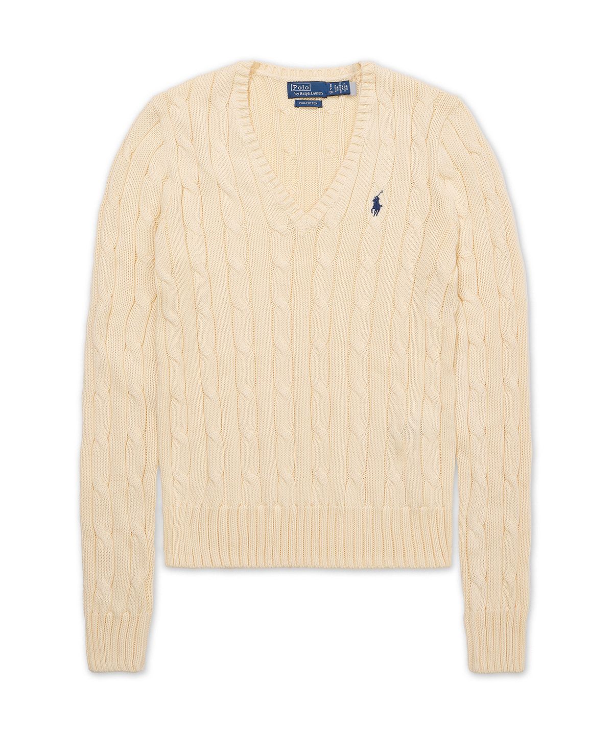 폴로 랄프 로렌(POLO RALPH LAUREN) 케이블 니트 코튼 브이넥 스웨터-내추럴