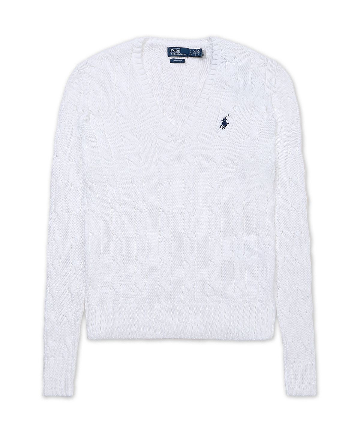 폴로 랄프 로렌(POLO RALPH LAUREN) 케이블 니트 코튼 브이넥 스웨터-화이트