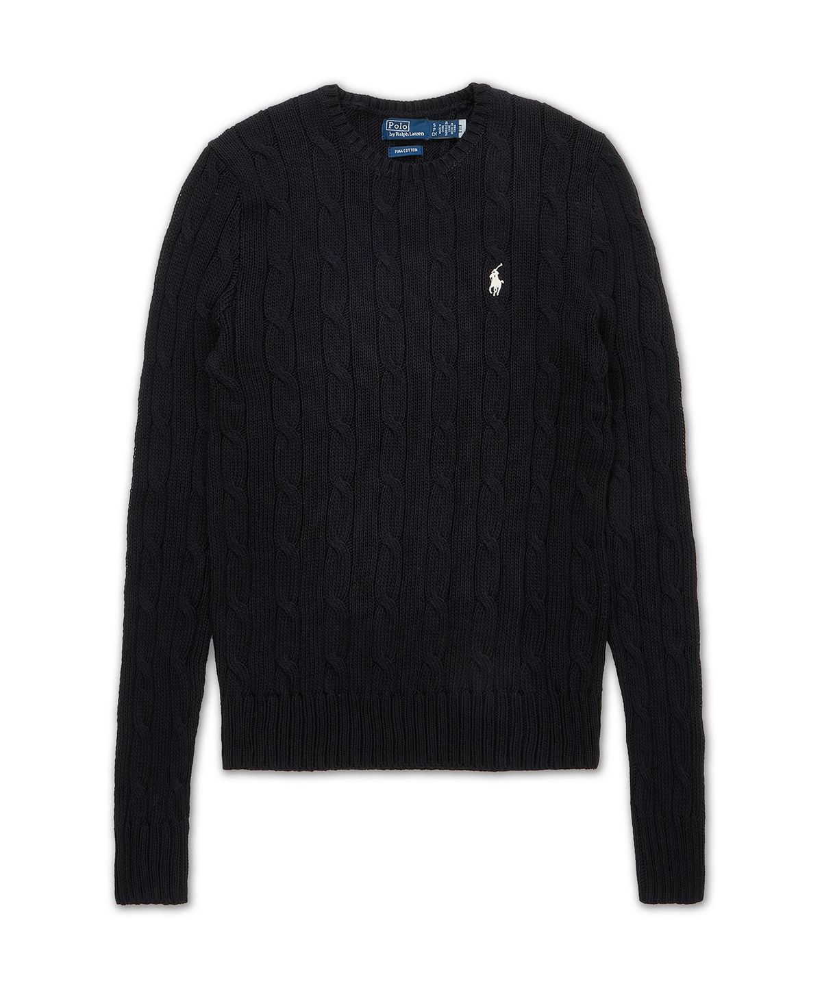 폴로 랄프 로렌(POLO RALPH LAUREN) 케이블 니트 코튼 크루넥 스웨터-블랙