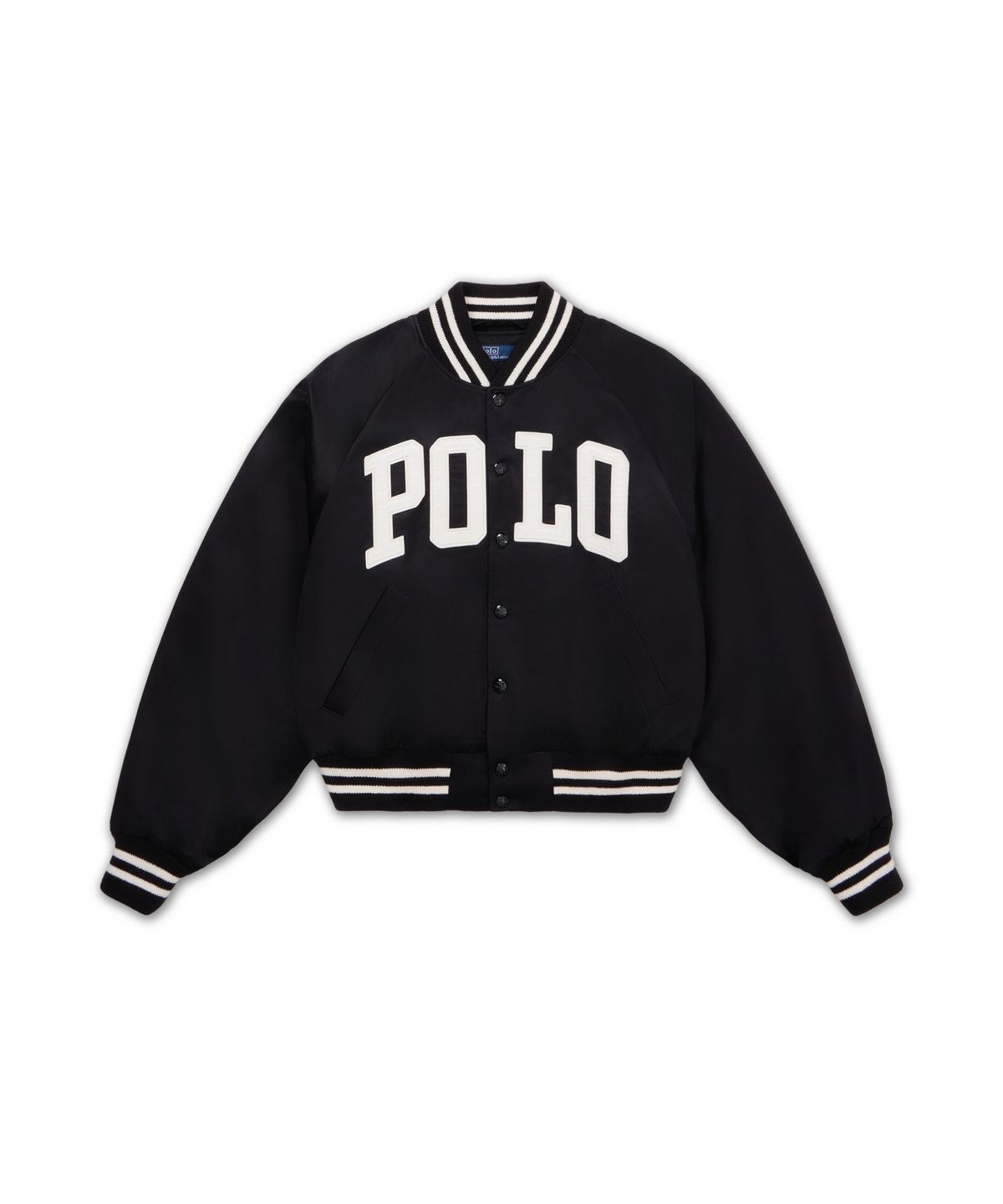 폴로 랄프 로렌(POLO RALPH LAUREN) 로고 새틴 봄버 재킷-블랙