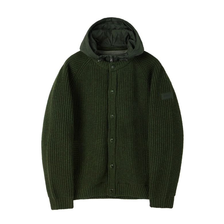 SHETLAND WOOL HOOD CARDIGAN - KHAKI (P254UCD431)