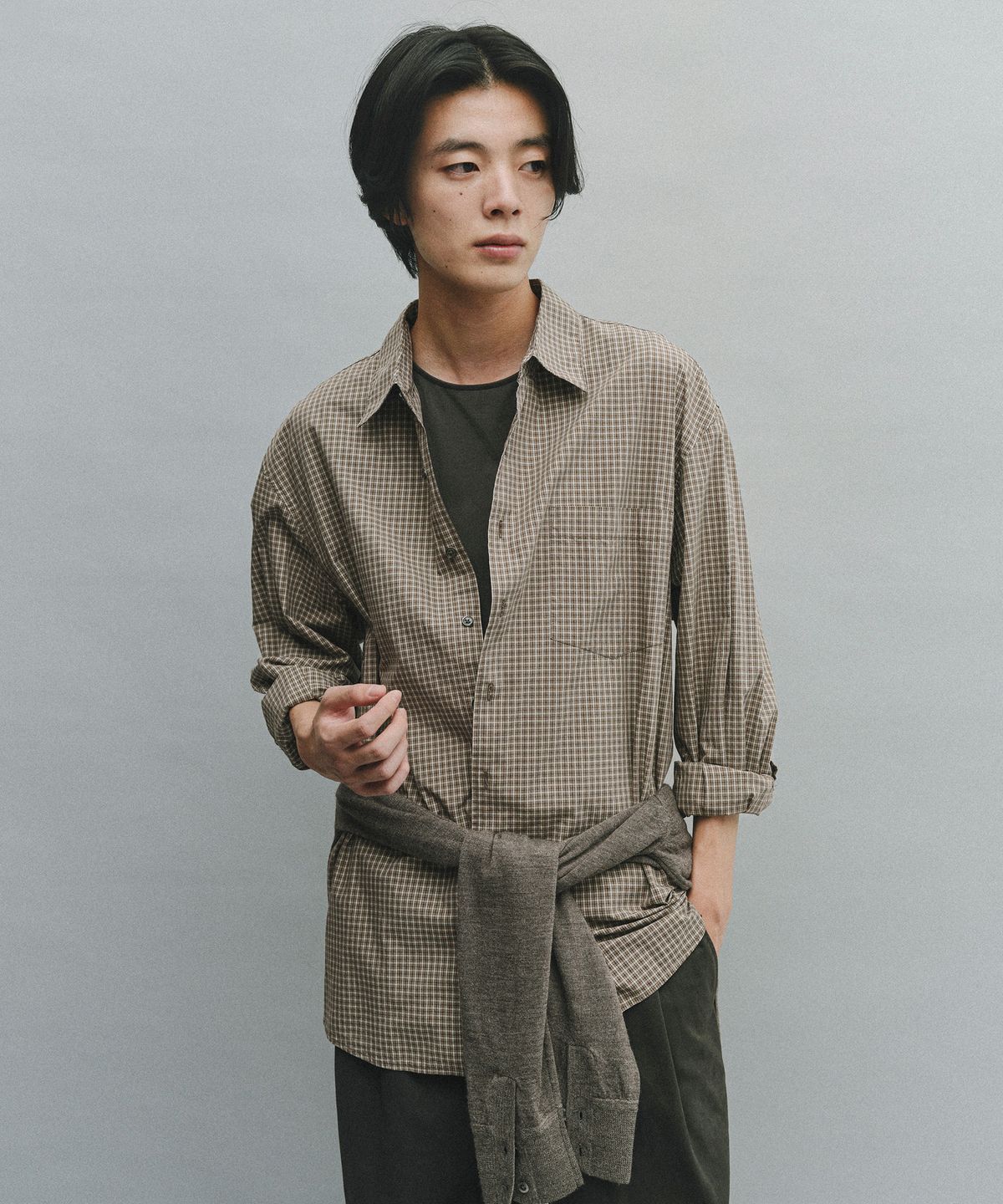 어나더 오피스(ANOTHER OFFICE) [AW] Ordinary Check Shirt (Brown)