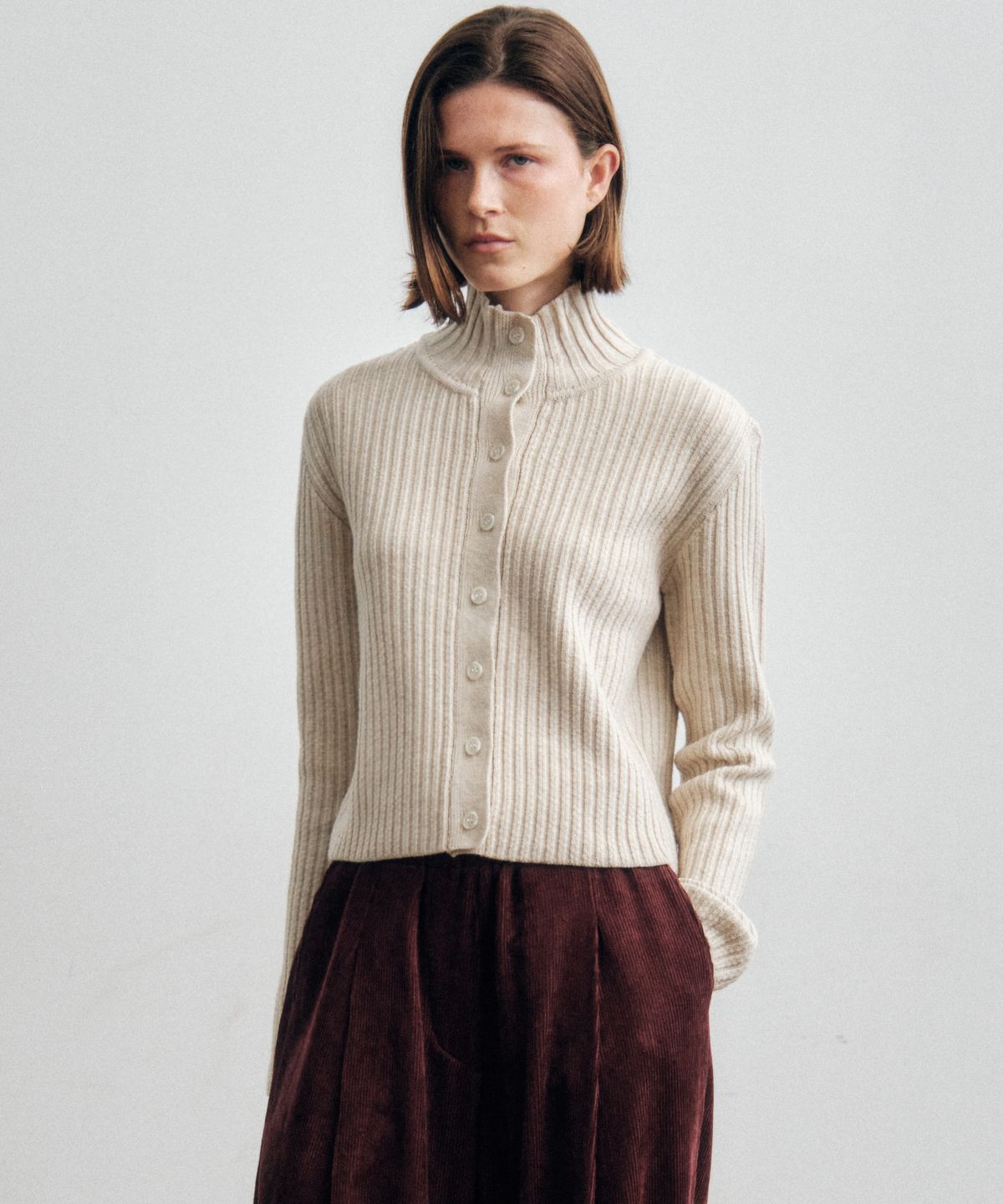씨타(CITTA) Essential Soft High Neck Knit Cardigan_CTK242(Oatmeal)