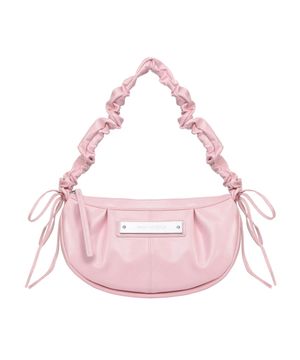 CRYSTAL SHIRRING RIBBON ROUND BAG_BABY PINK