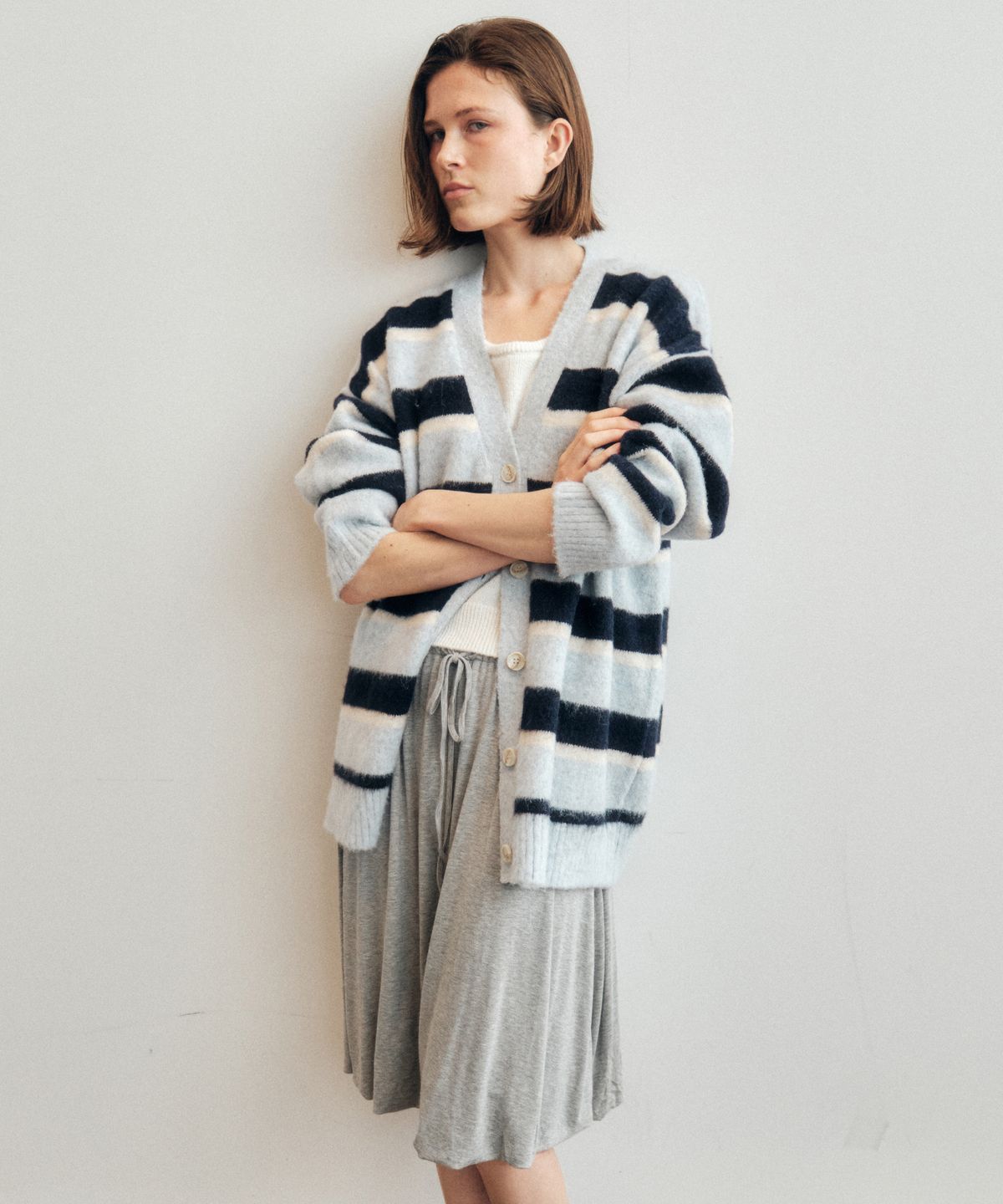 씨타(CITTA) Soft Hair Multi Stripe Knit Cardigan_CTK241(2color)