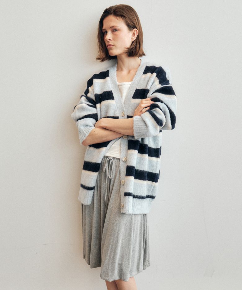 Soft Hair Multi Stripe Knit Cardigan_CTK241(2color)