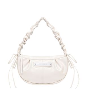 CRYSTAL SHIRRING RIBBON ROUND BAG_CREAM