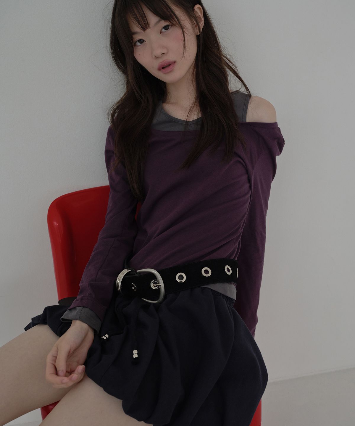마가린핑거스(MARGARIN FINGERS) LAYERED CUTOUT T-SHIRT (PURPLE)