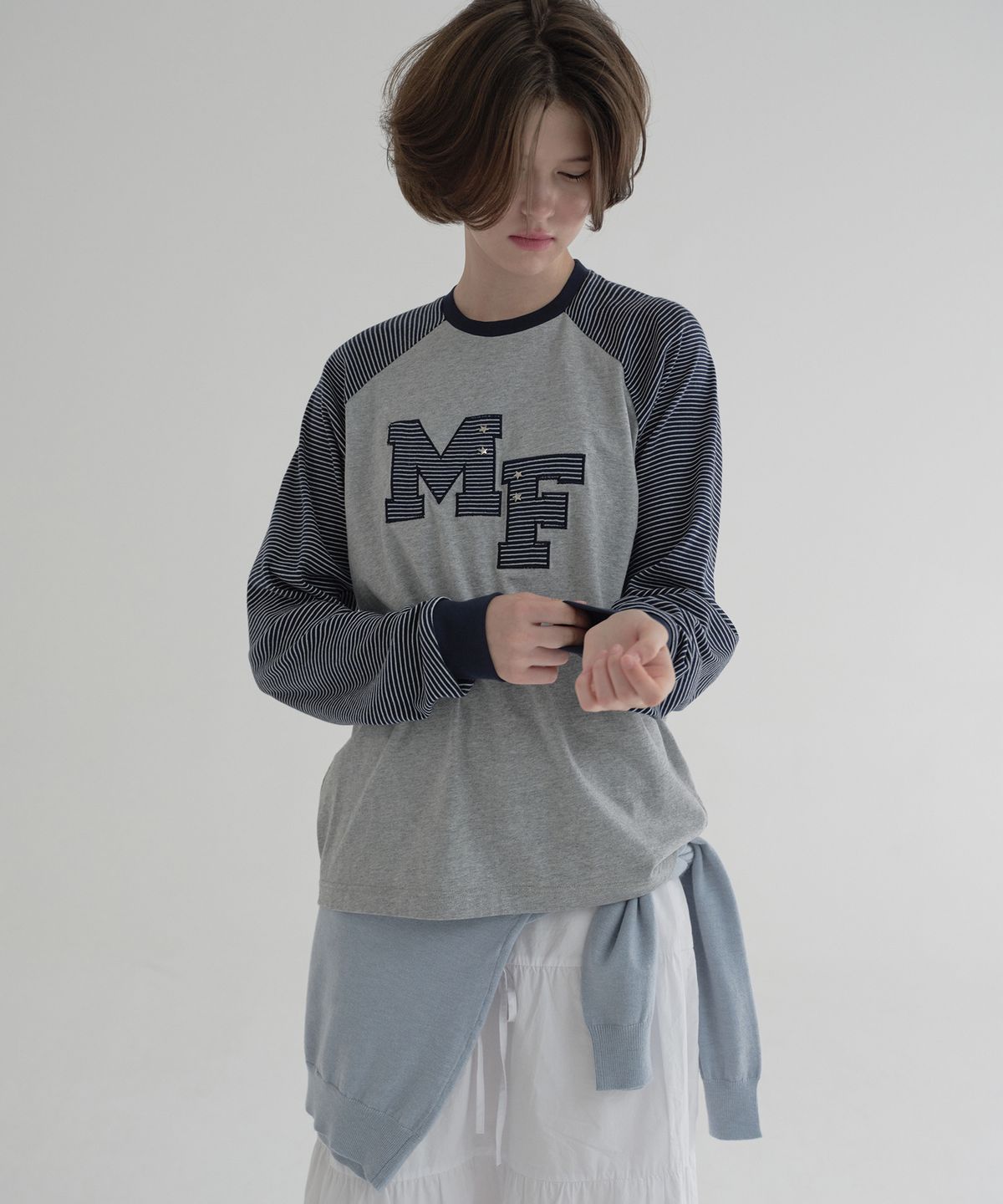 마가린핑거스(MARGARIN FINGERS) LOGO PATCHWORK T-SHIRT (GREY)