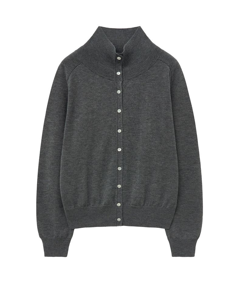 SIKN2152 울 블렌드 하이넥 니트 가디건_Melange gray