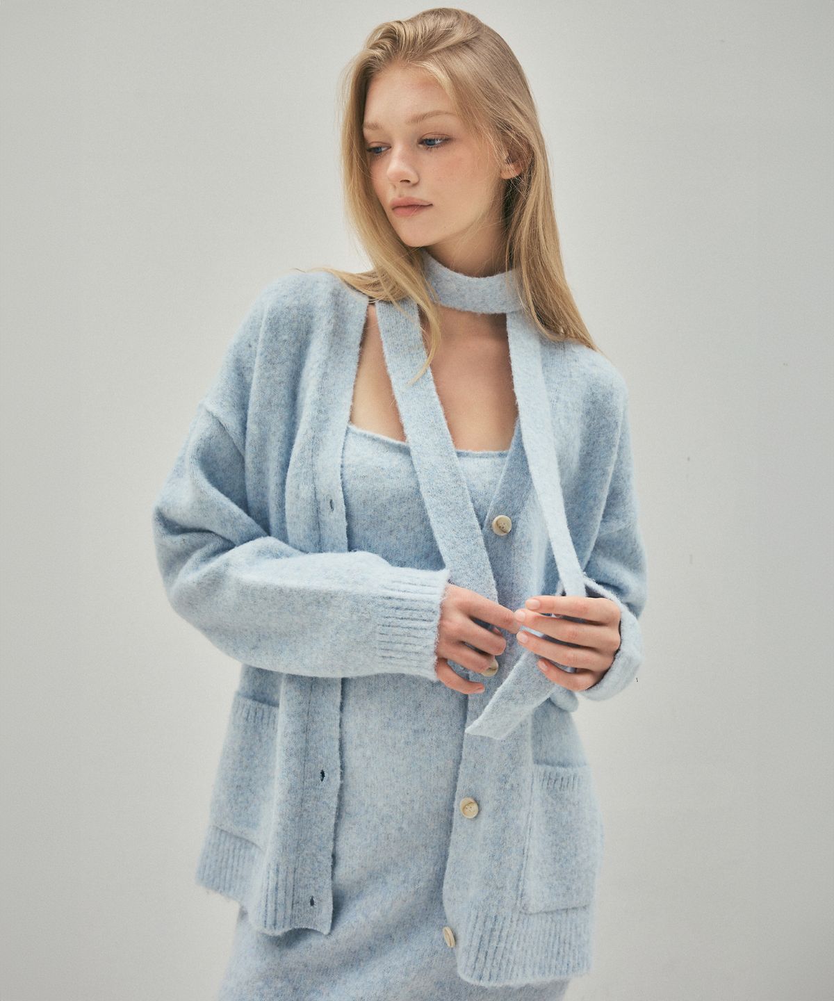 씨타(CITTA) Soft Wool Over Hairy Knit Cardigan_CTK234(Sky Blue)