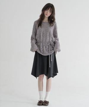 UNBALANCED PIN-STRIPE SKIRT (CHARCOAL)