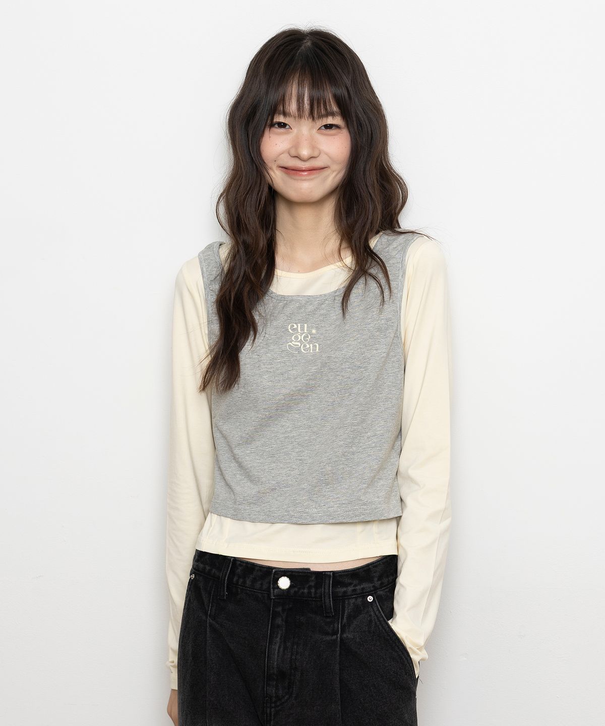 유젠(EUGGEN) 저지탑 레이어링 롱슬리브 티셔츠_크림버터&멜란지