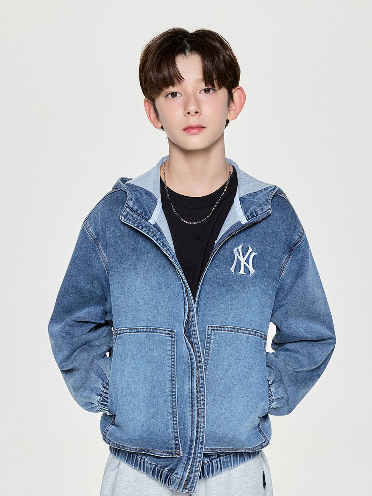 엠엘비 키즈(MLB KIDS) 스트릿 져지데님 후드 자켓 NY (Blue)