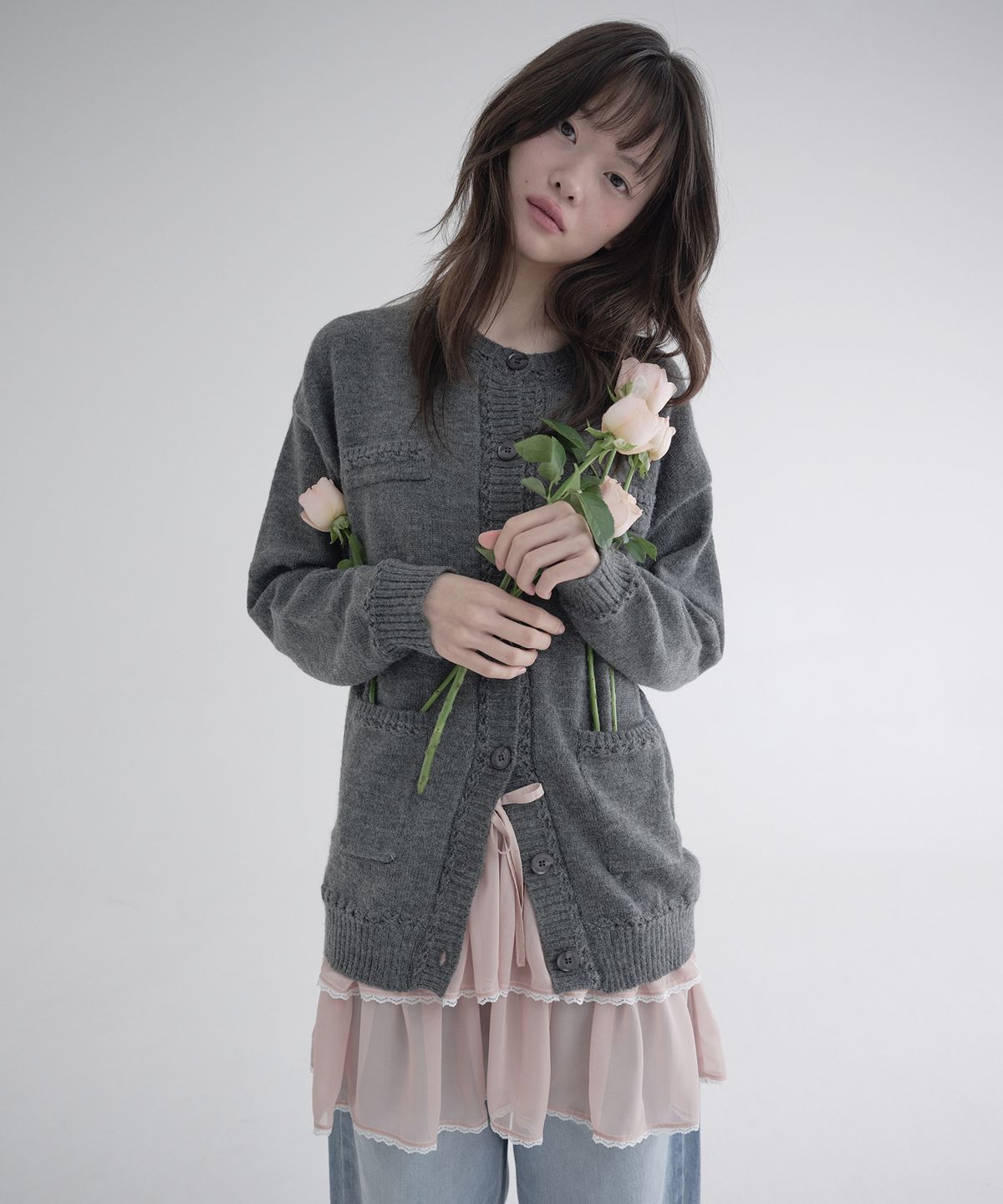 마가린핑거스(MARGARIN FINGERS) LACE CHIFFON CANCAN SKIRT (PINK)