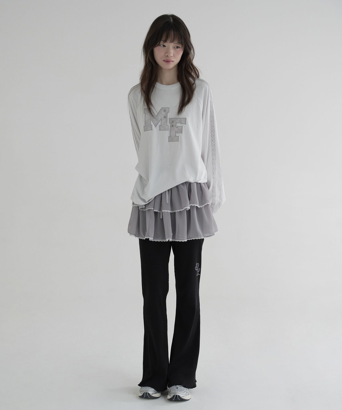 마가린핑거스(MARGARIN FINGERS) LACE CHIFFON CANCAN SKIRT (GREY)