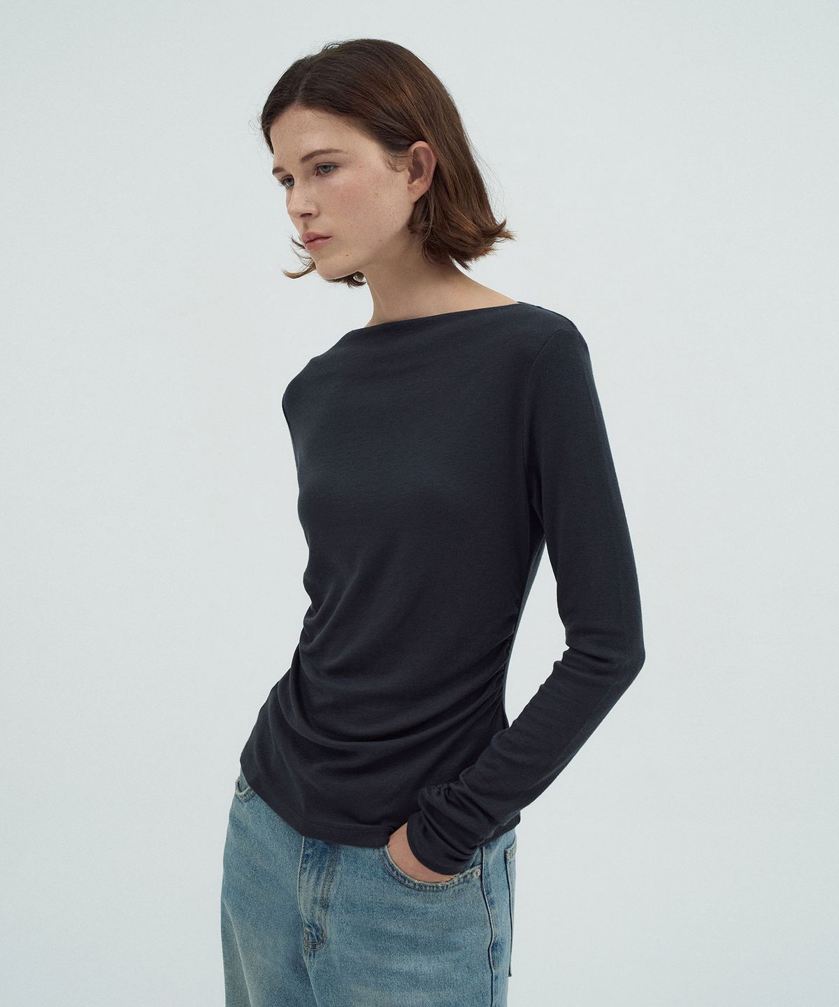 라메레이(LAMEREI) Boat-neck Wool T-shirt[LMBEAUTT607]-4color