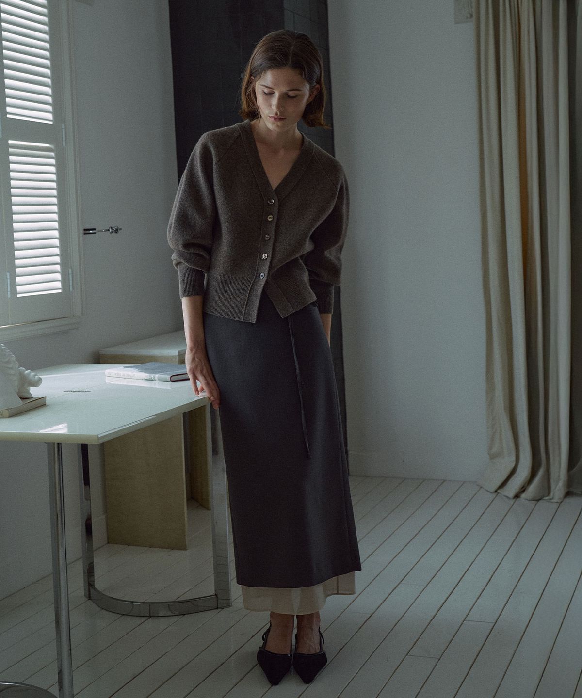 라메레이(LAMEREI) Sheer Layered H-line Skirt[LMBFAU25SK404]-3color