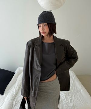 Essential OverFit Leather Blazer Jacket_CTO140(Brown)