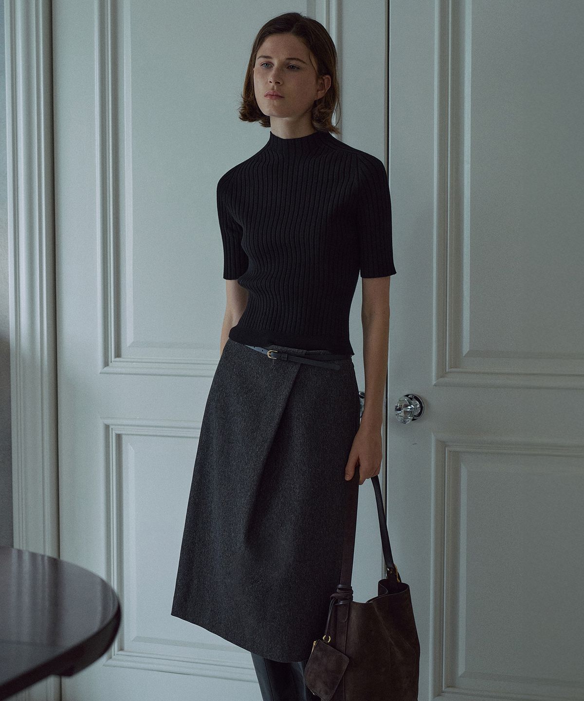 라메레이(LAMEREI) One-tuck Midi Skirt[LMBEAUSK406]-2color