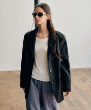 Essential OverFit Leather Blazer Jacket_CTO140(Black)