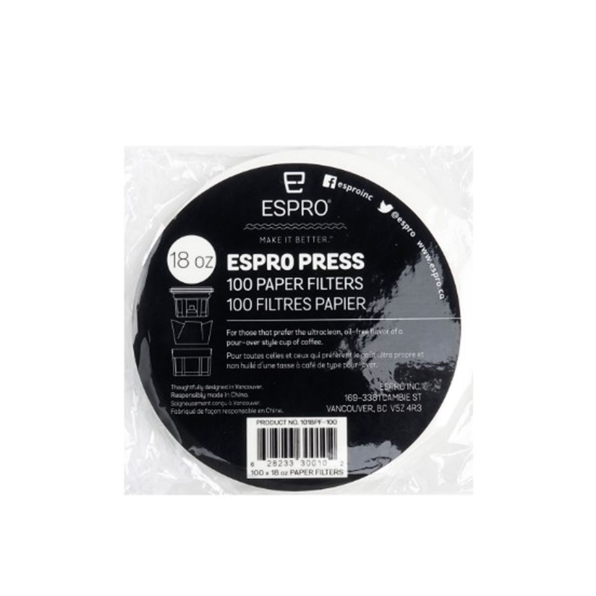 에스프로(ESPRO) 페이퍼 커피프레스 필터 100pcs (P7.ver)