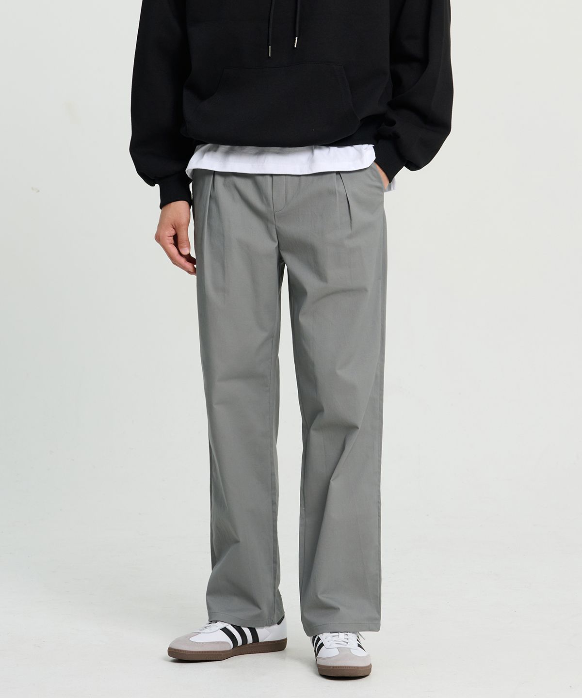 크레드먼스(CREEDMENS) 밀러 원턱 세미 와이드 밴딩 팬츠 (Gray)