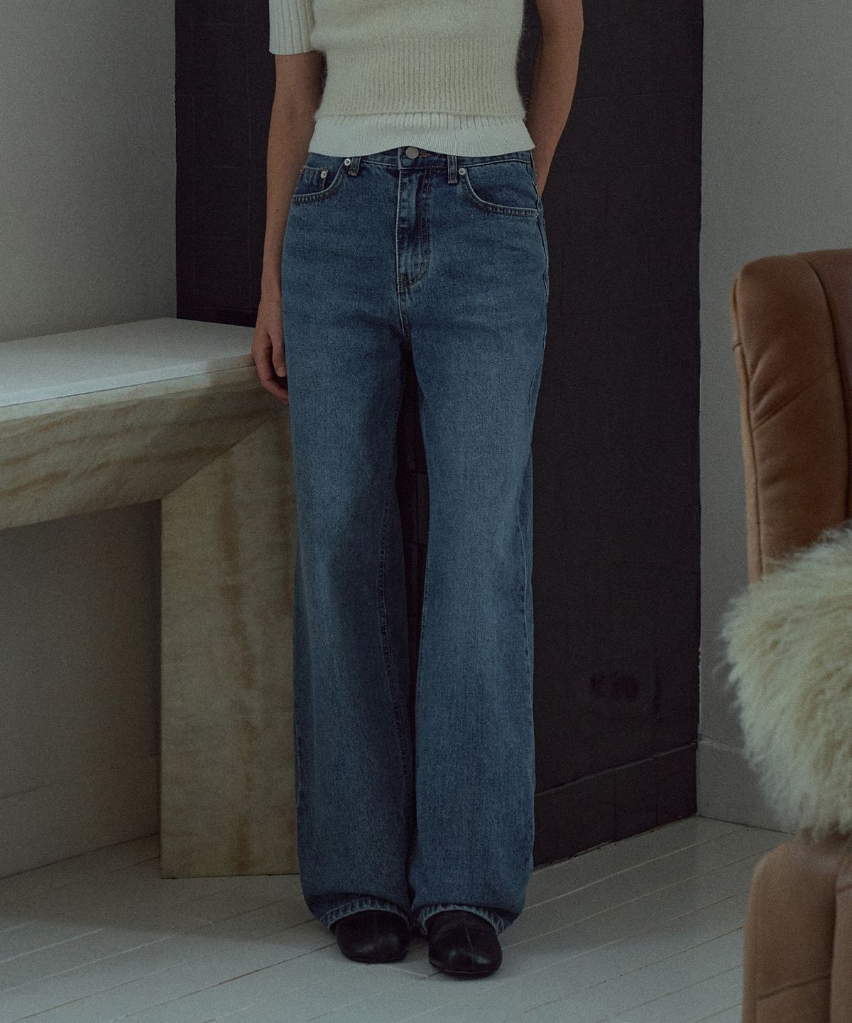 라메레이(LAMEREI) [기장선택]Classic Straight Denim Pants[LMBFAU22DN102]-Indigo Blue