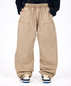 와이드 웨더링 워싱 밴딩 팬츠_베이지