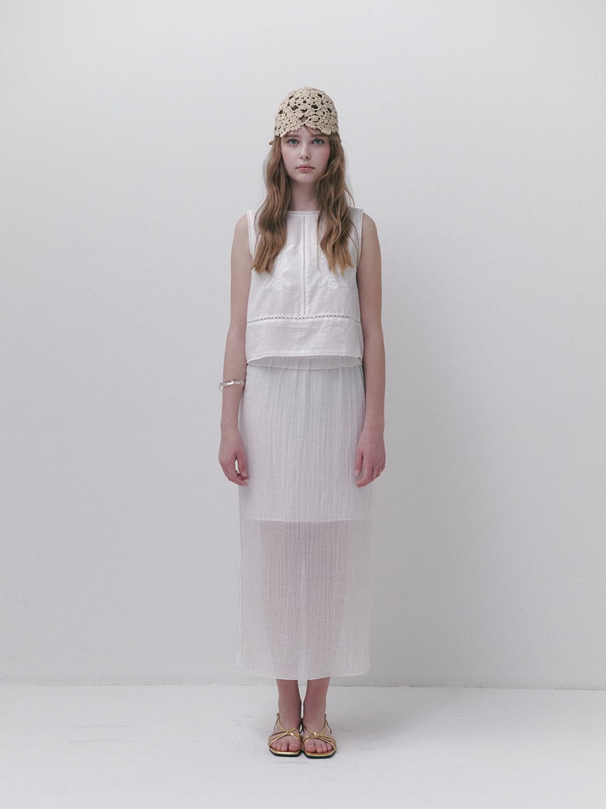 사사에오르빗(SASAEORBIT) Sheer Long Skirt White
