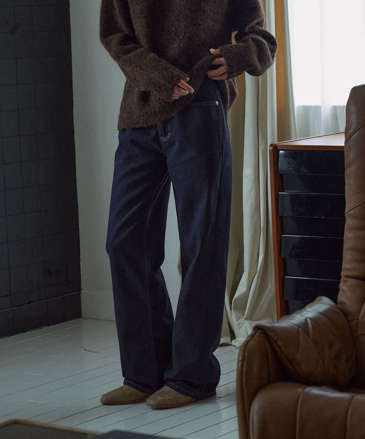 라메레이(LAMEREI) [기장선택]Nonfade Classic Straight Denim Pants[LMBFAU25DN015]-Midnight blue