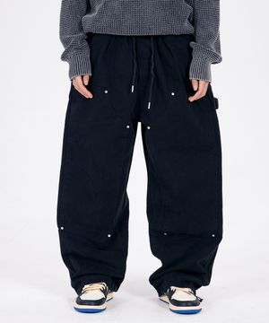 와이드 웨더링 워싱 밴딩 팬츠_블랙