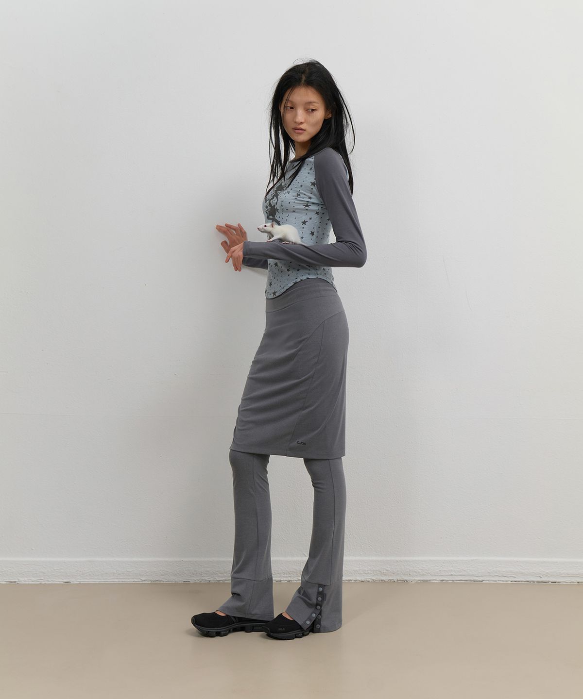 오호스(OJOS) Star Reglan Long Sleeve / Mint Grey