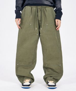 와이드 웨더링 워싱 밴딩 팬츠_카키