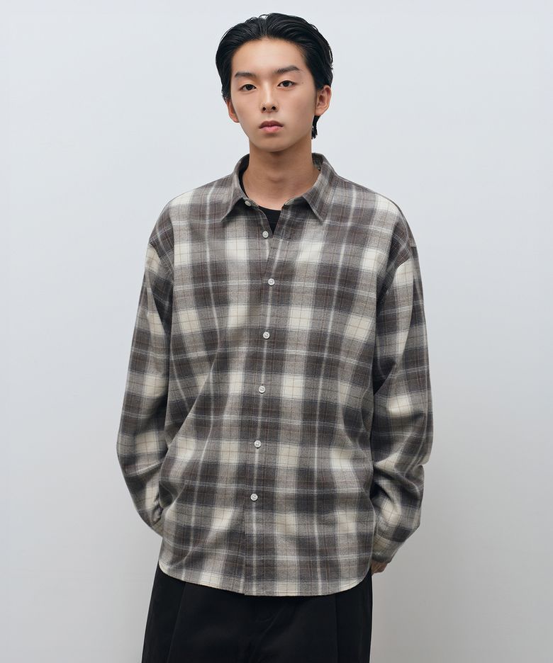 릴렉스드 플란넬 플레이드 옴브레 체크 셔츠 [아이보리/그레이]