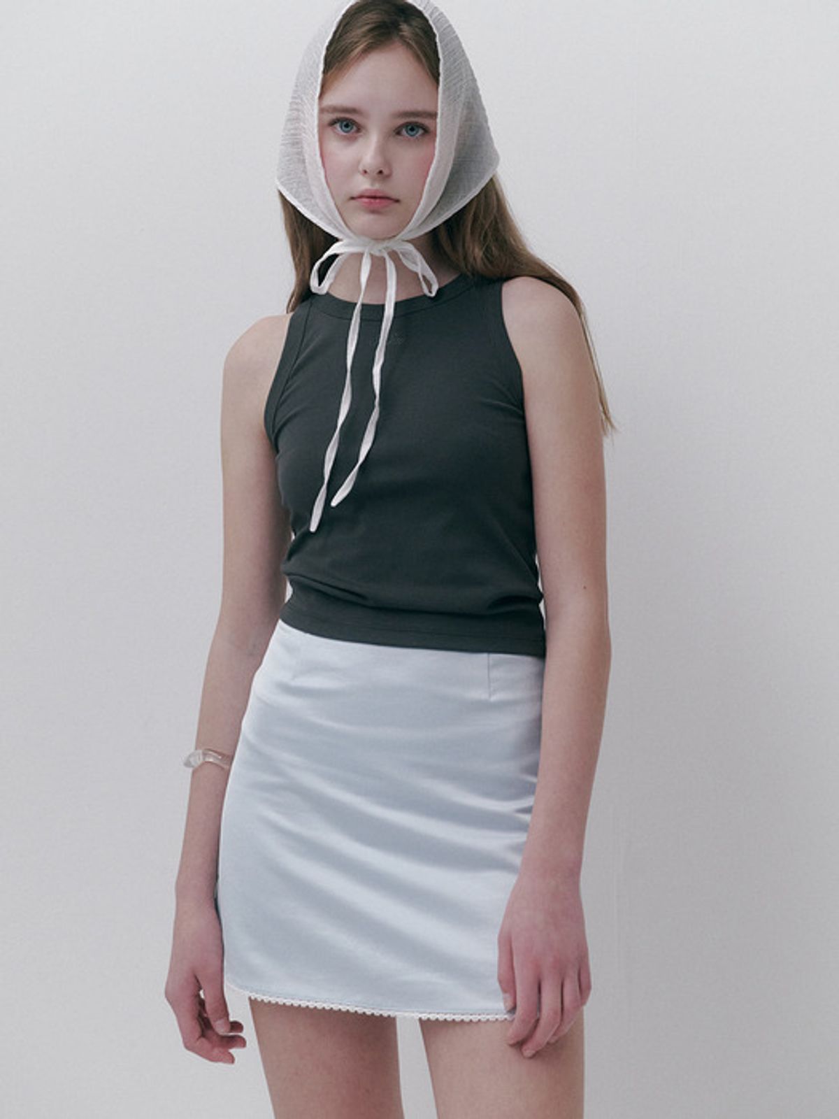 사사에오르빗(SASAEORBIT) Satin Skirt Sky Blue