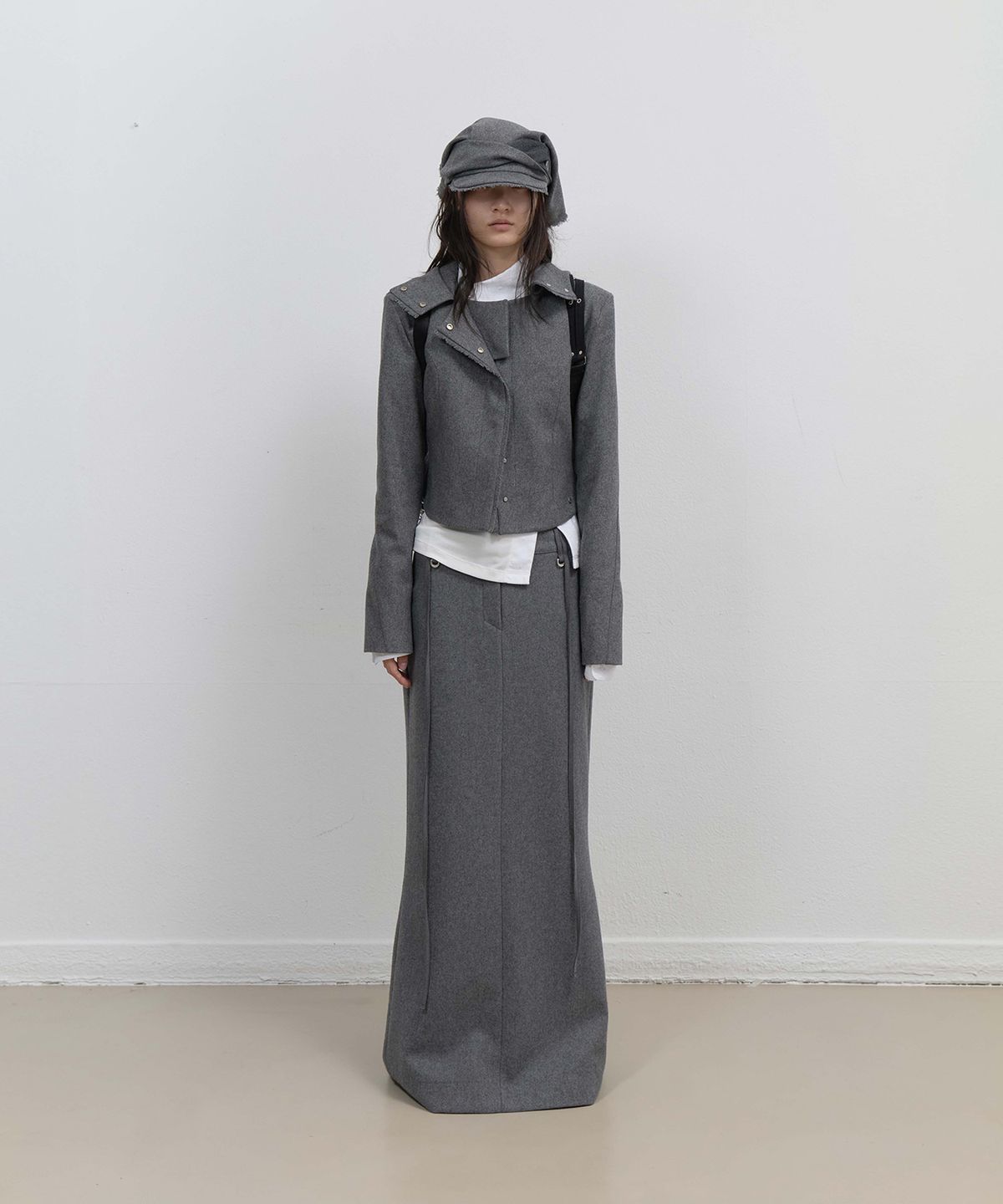 오호스(OJOS) Layered Bolero Wool Jacket / Grey