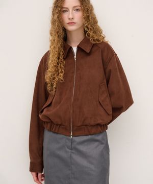 Vegan Leather Suede Crop Bomber in Mocha