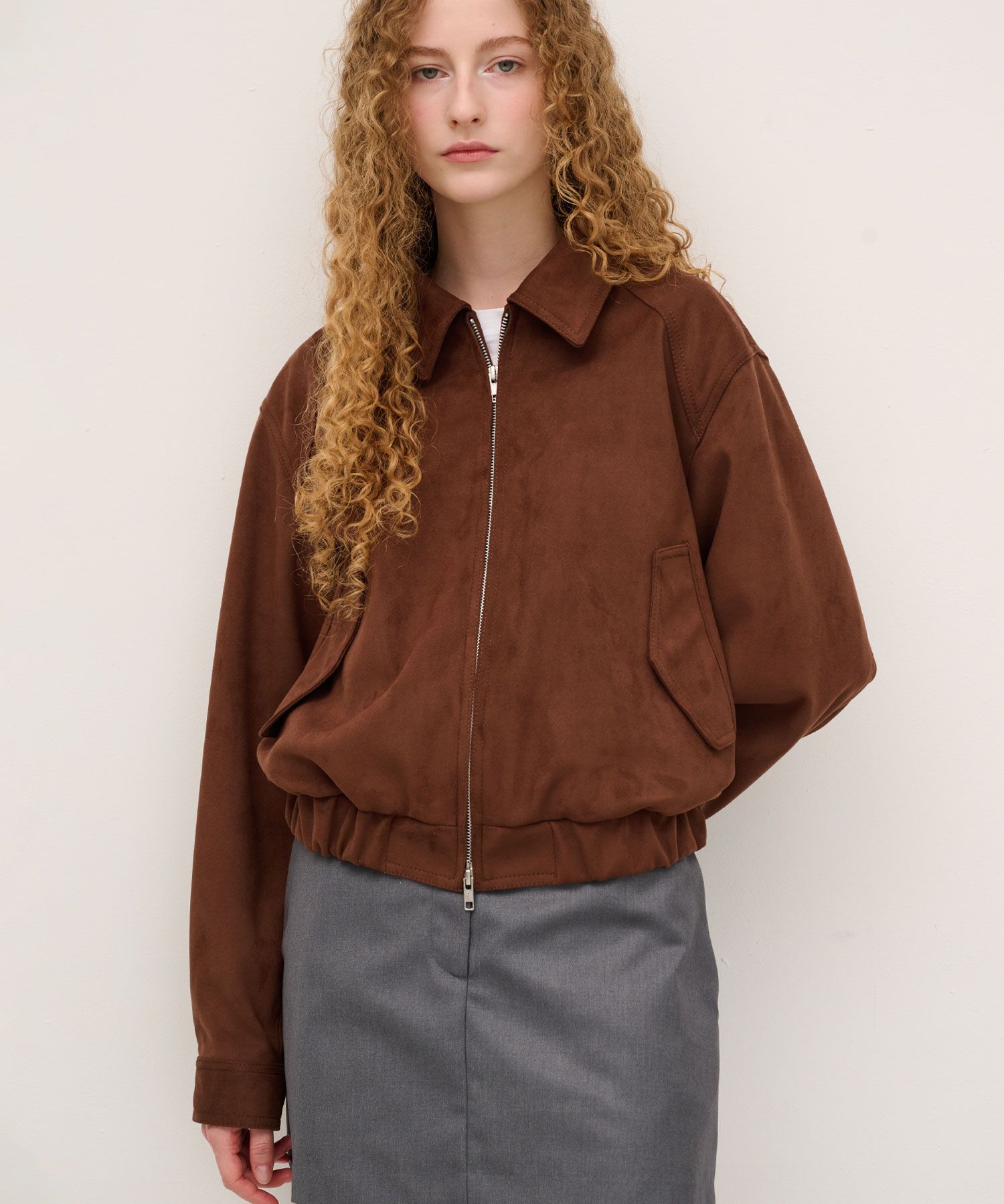 MUSINSA公式 | DOFFSEPT Vegan Leather Suede Crop Bomber in Mocha