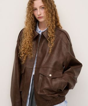 Overfit Two Pocket Leather Blouson in Dark Brown