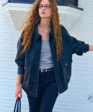 Overfit Two Pocket Leather Blouson in Black