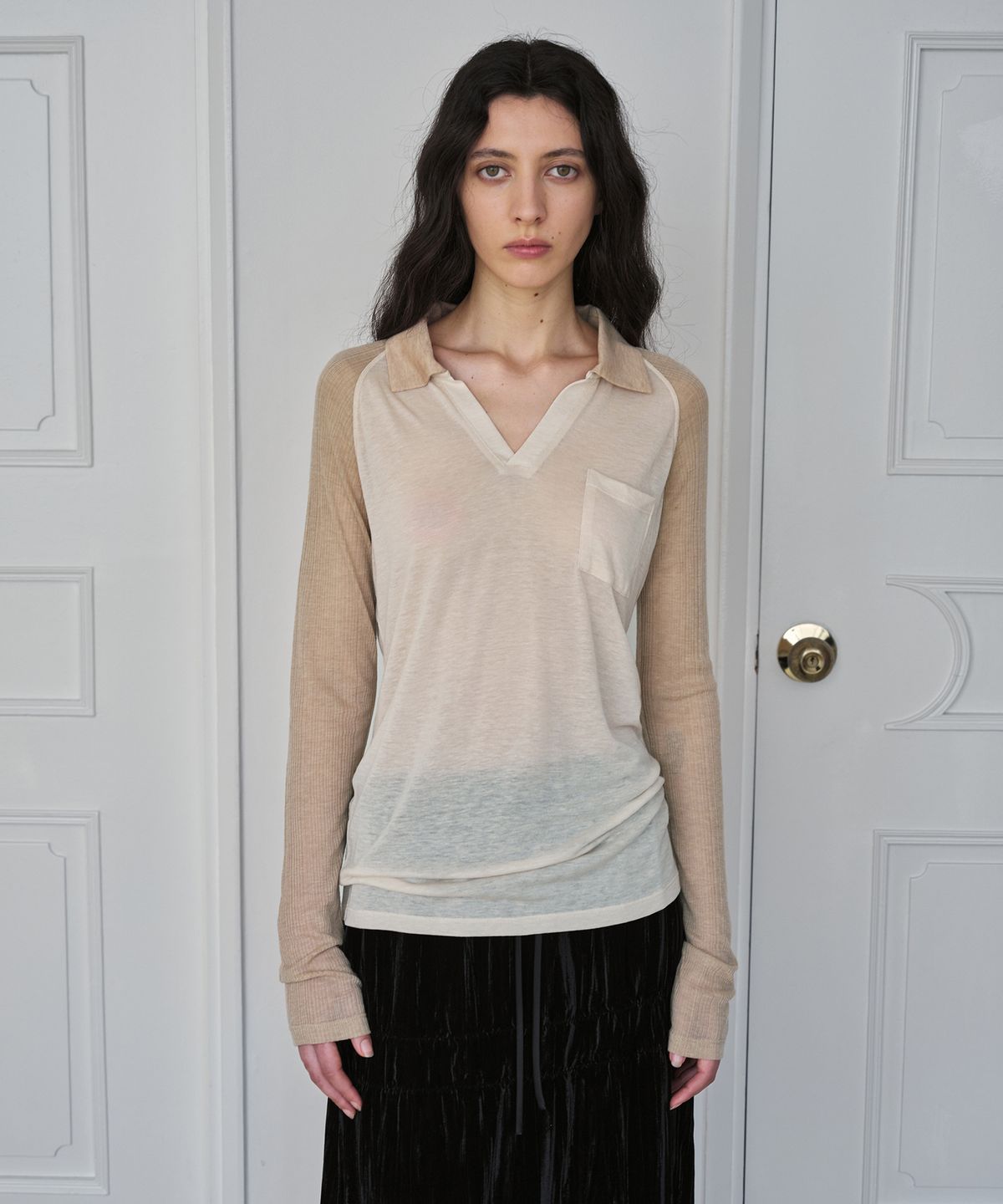 시메트릭 퍼센트(SYMMETRICPERCENT) Open Collar Long Sleeve / Beige