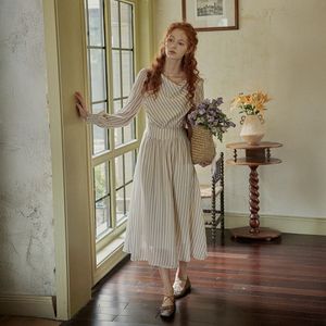 PM_Stripe ribbon puff sleeve dress