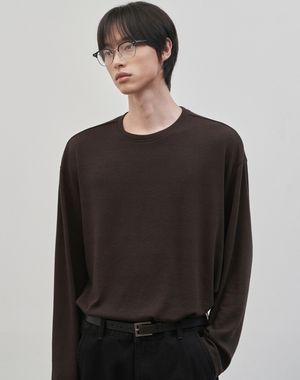 레스티드 세미 오버핏 라운드넥 니트 [브라운]